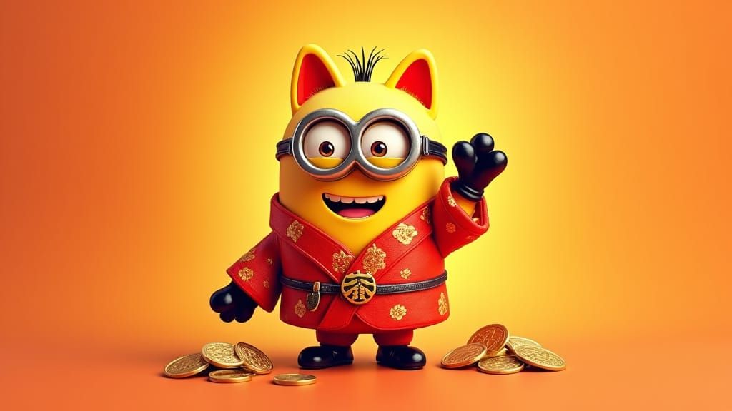 Maneki Neko Minion in Traditional Japanese Style