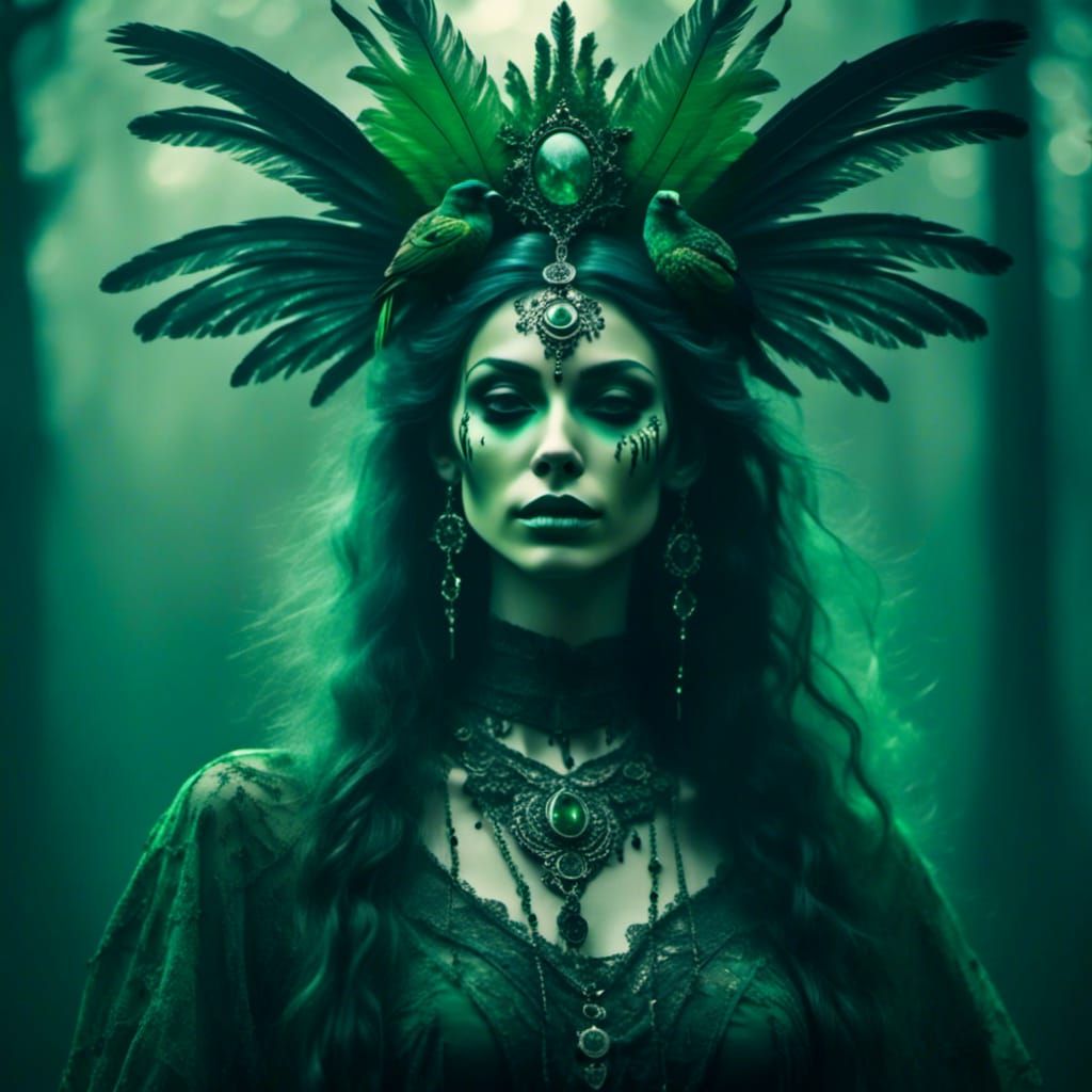 Earth Goddess in Forest with Pheasants