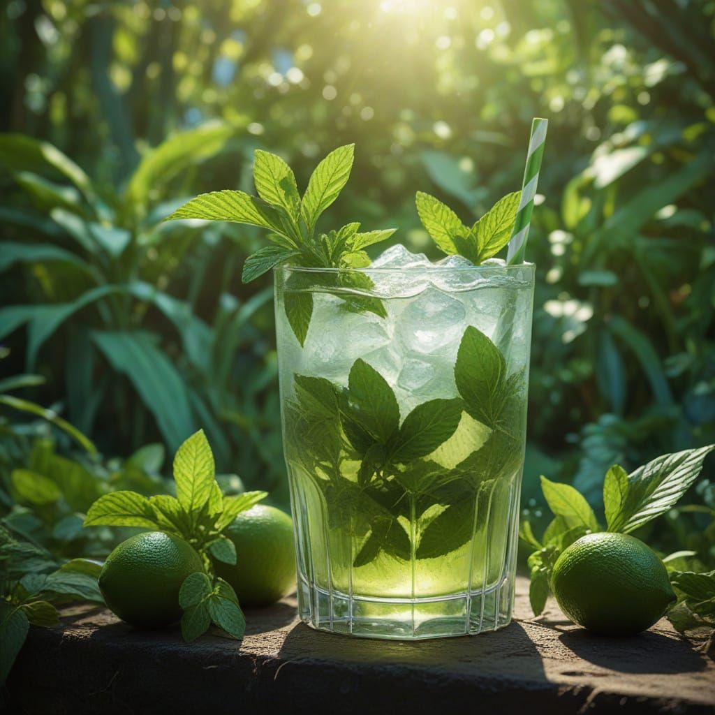 Lush Garden Mojito in Vibrant Oil Painting Style