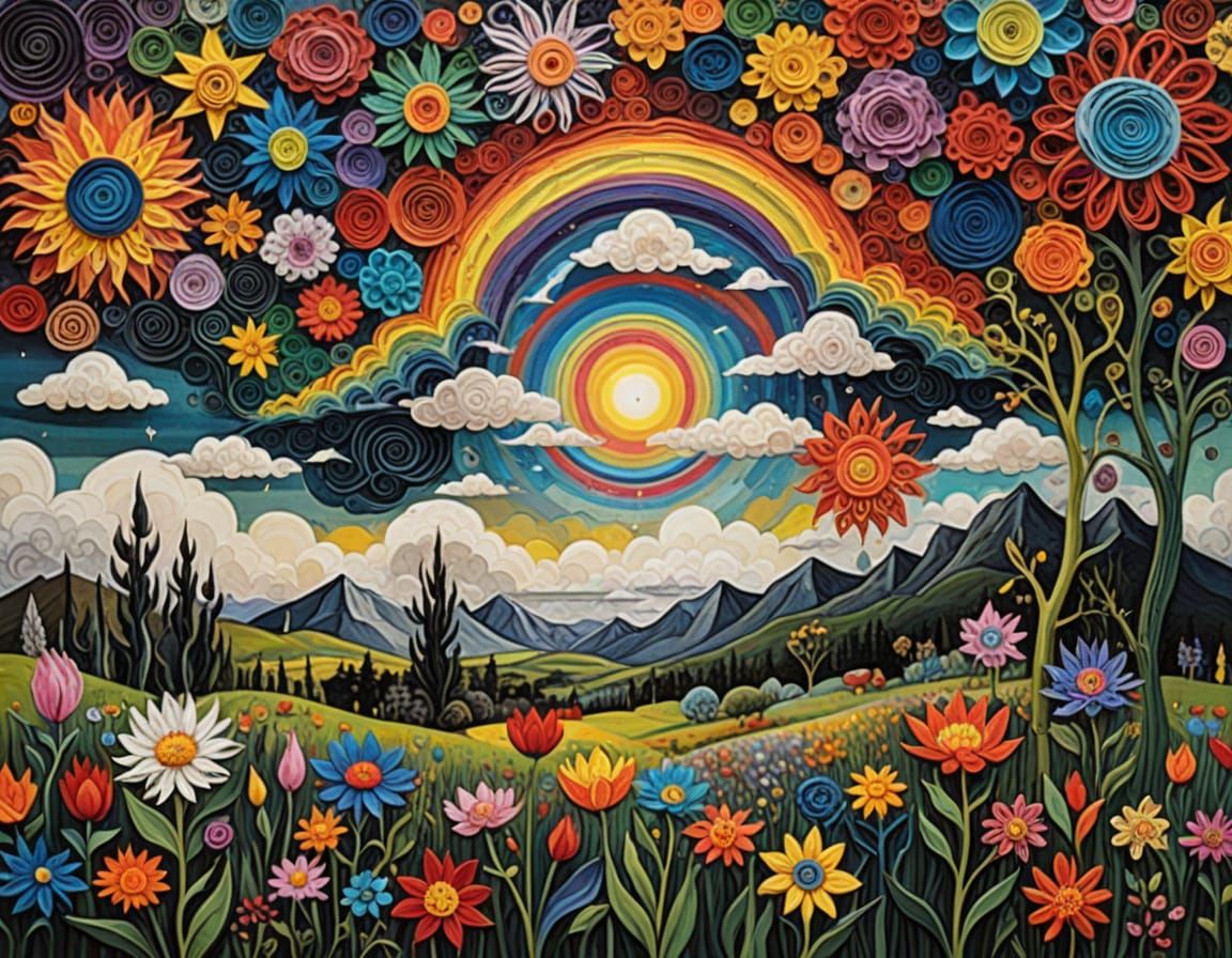 Surreal Springtime Landscape in Vibrant Colors and Whimsical...