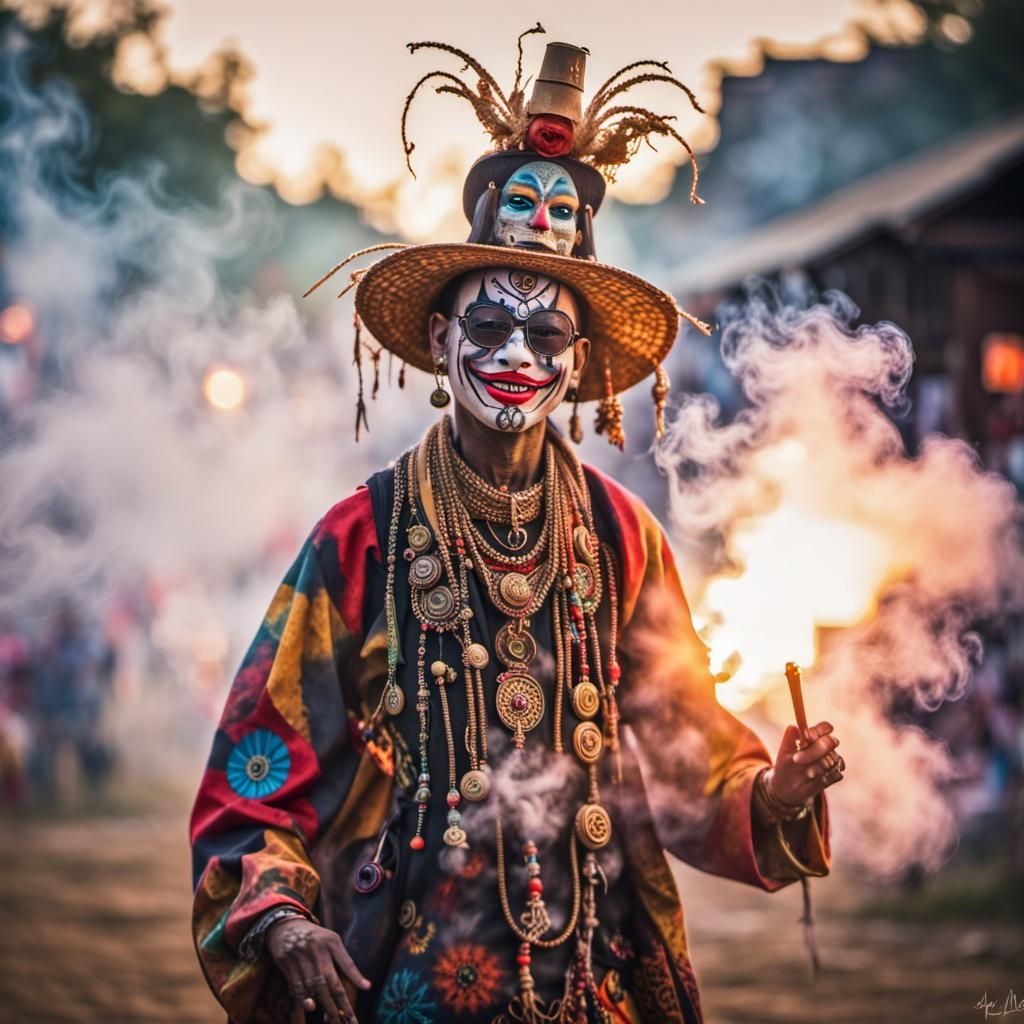 Giant Kabuki Jester Scarecrow in Radium Colors