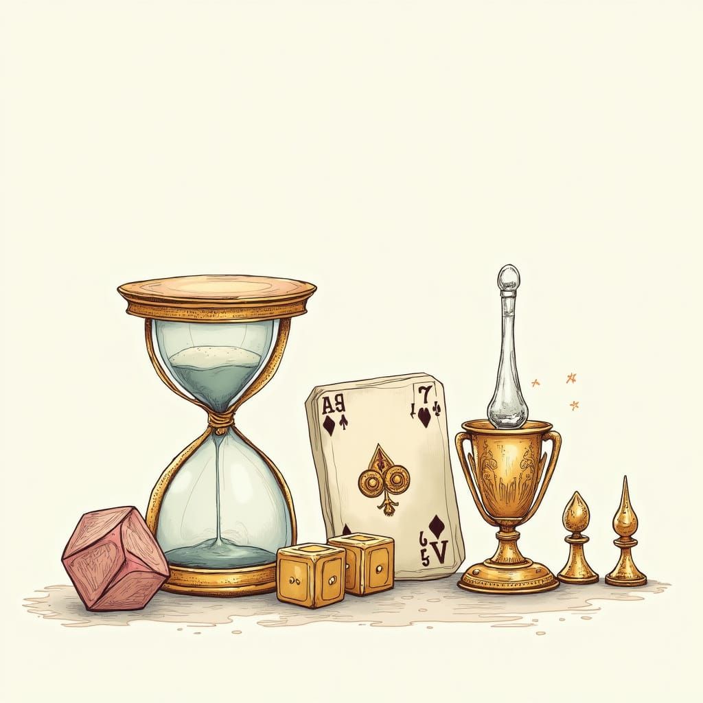 Whimsical Board Game Treasures in Hand-Drawn Style