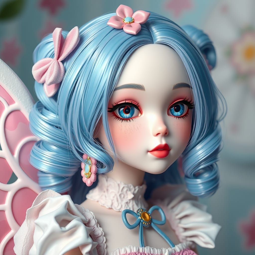 Chibi Kawaii Fairytale Doll in Vibrant Pastel Hues