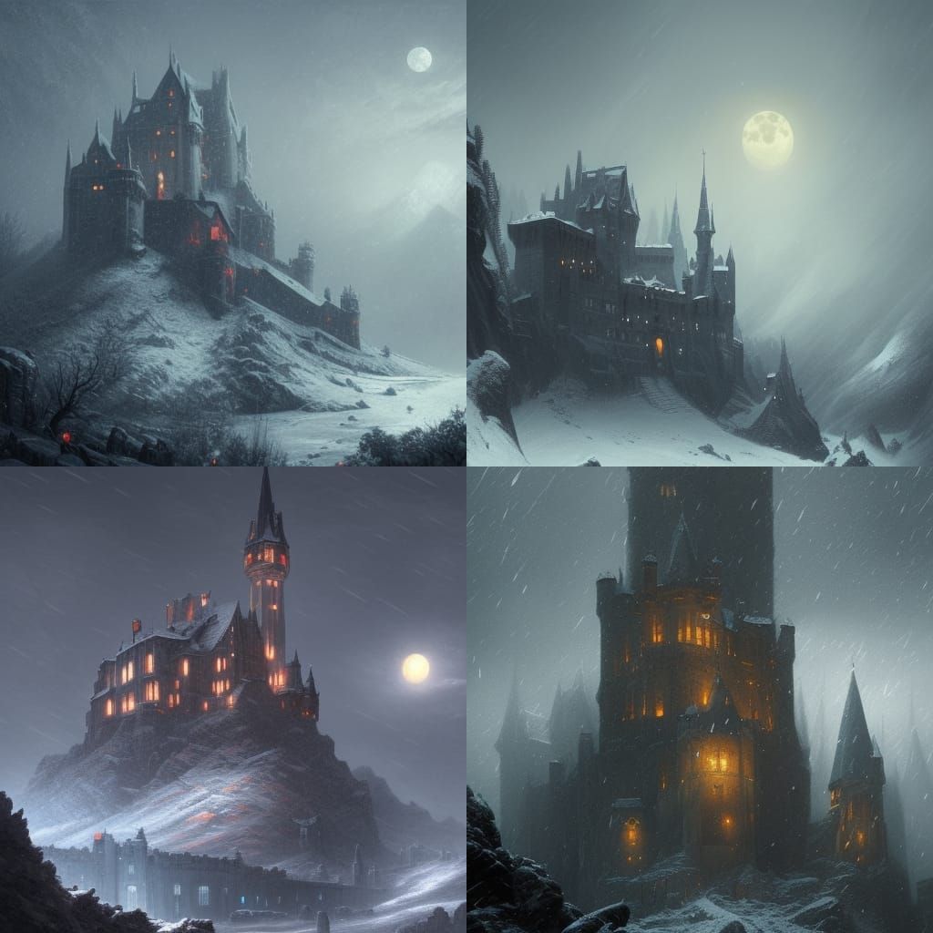 Epic Castle Under Moonlight: Dark Fantasy Concept Art