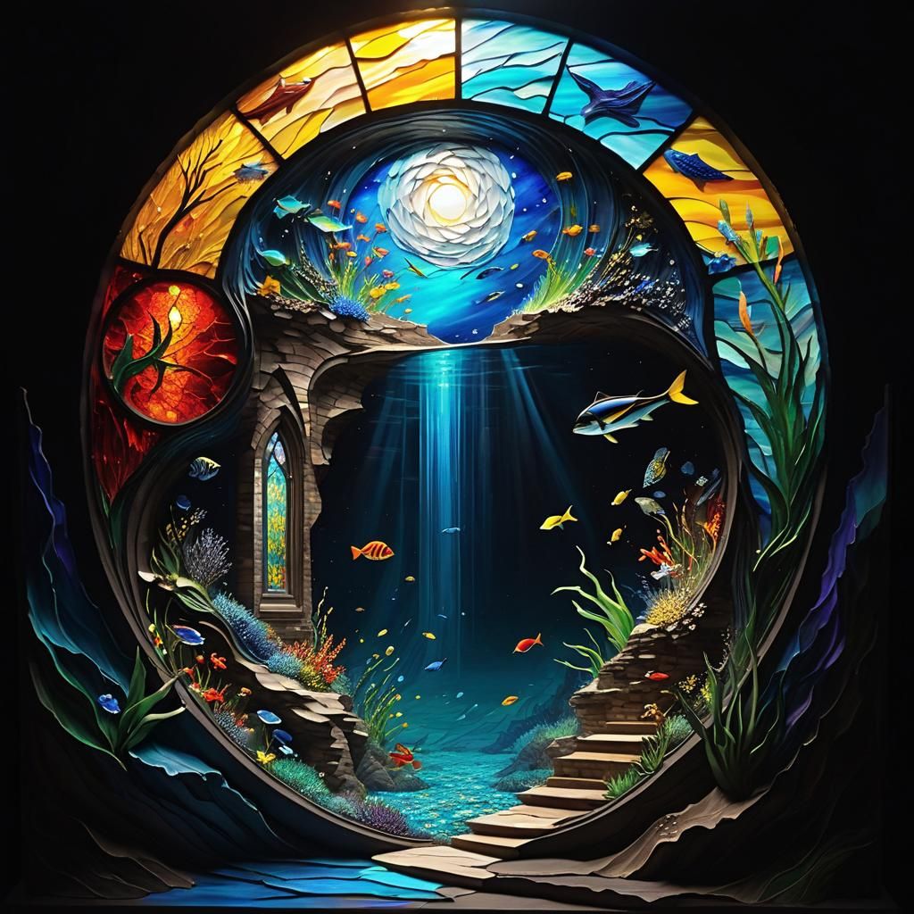 Surreal Impasto Oil Painting in Stained Glass Style