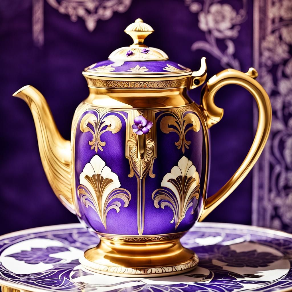 Art Deco Coffee Pot with Floral Design