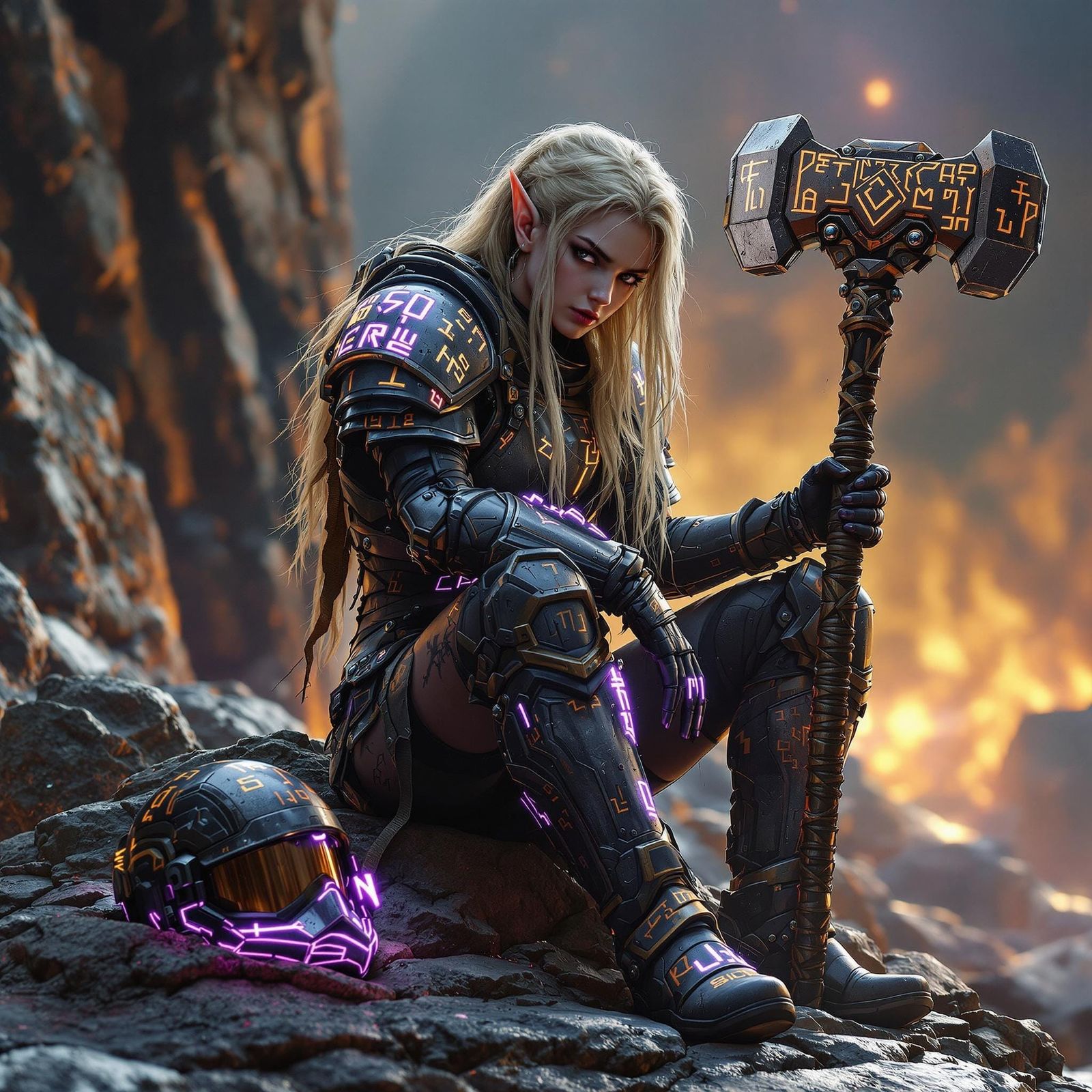 Exhausted Elf Space Marine on Asteroid as Digital Art