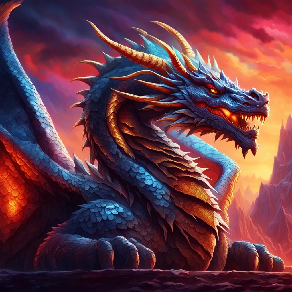 Mighty Dragon on Mountain Throne in Fantasy Art