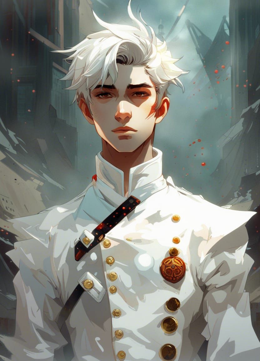 Anime Young Man in Regal White Uniform