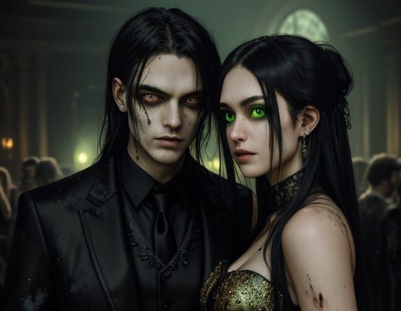 Grunge Oil Painting of Zombie Teenagers at Eerie Prom