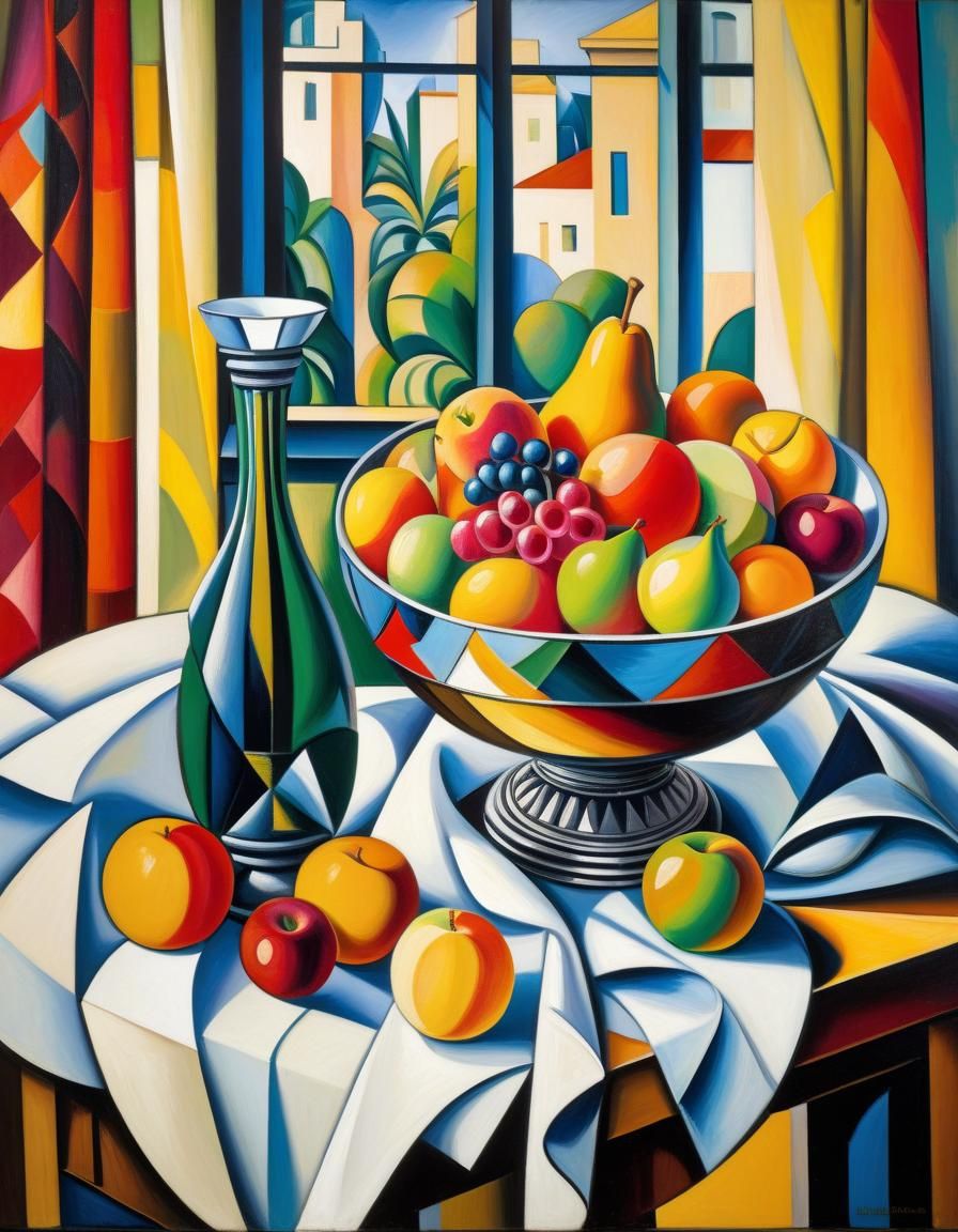 Cubist Still Life with Fruit and Trinkets