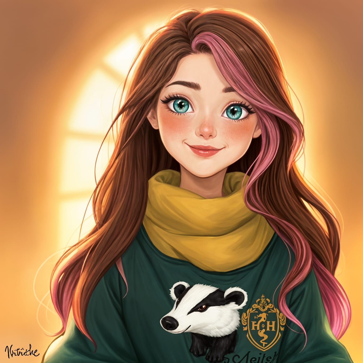 Surreal Hufflepuff Goddess with Vibrant Ombre Hair