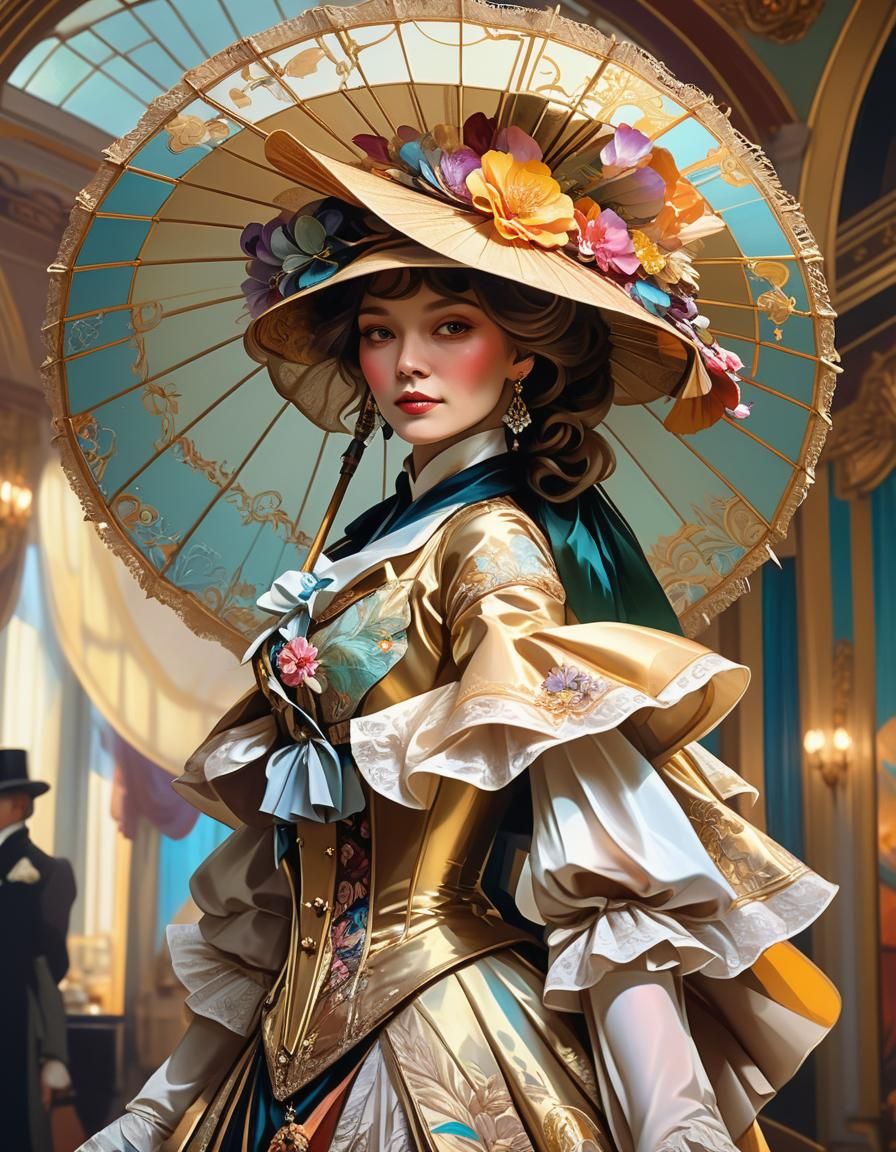 Victorian Era Woman in Lavish Ballroom, Splash Art