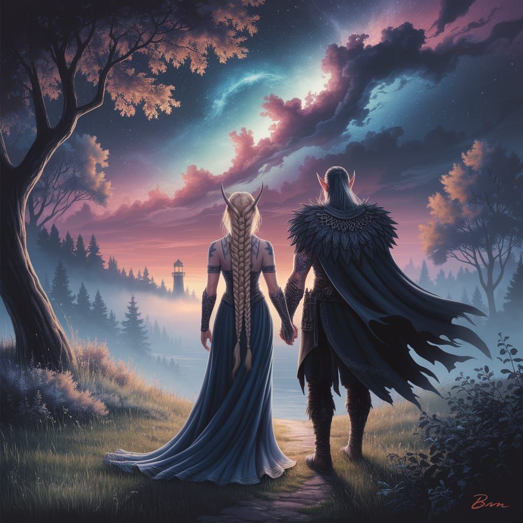 Valkyrie and Dark Elf in Ethereal Grove