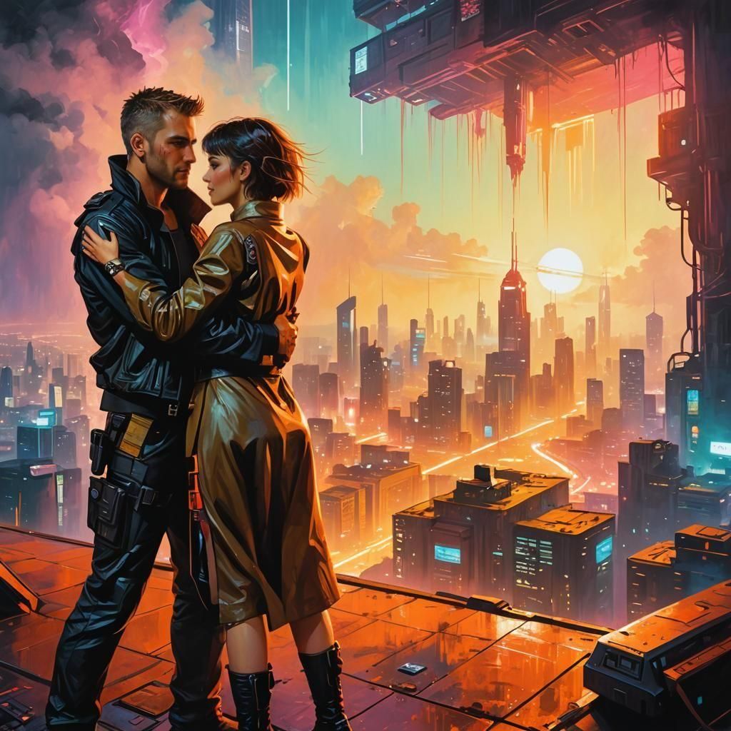 Cyberpunk Street Love Amidst Neon Chaos