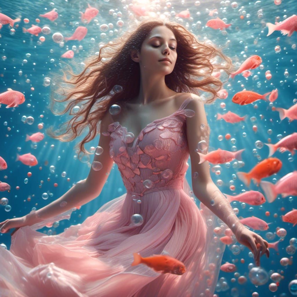 Underwater Woman in Pink Dress: Fantasy Concept Art