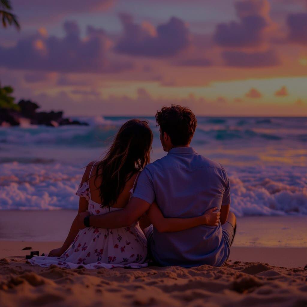 Romantic Hawaii Sunset Proposal Hyperrealistic