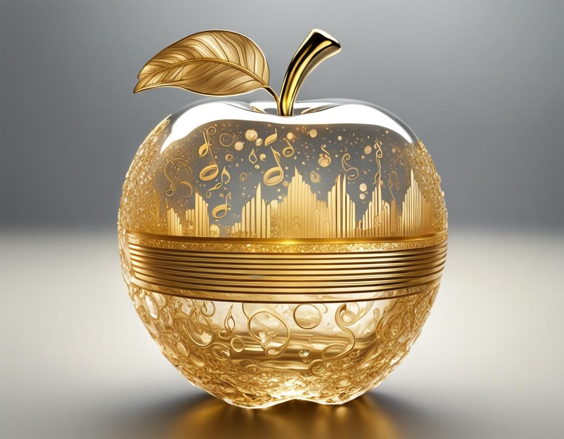 Golden Crystal Apple Carved with Music, Digital Art