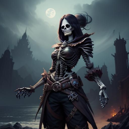 Detailed Skeleton Pirate Lady in Fantasy Art