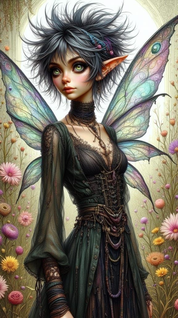 Ominous Goth Fairy with Silver Eyes in 8K Digital Art