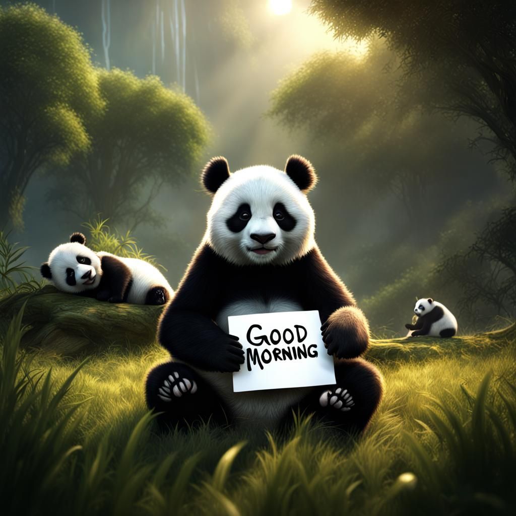 Panda Holding a Sign, Hyperdetailed Digital Art