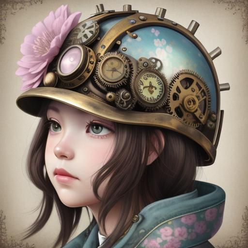 Cute pastel floral helmet :: steampunk engine