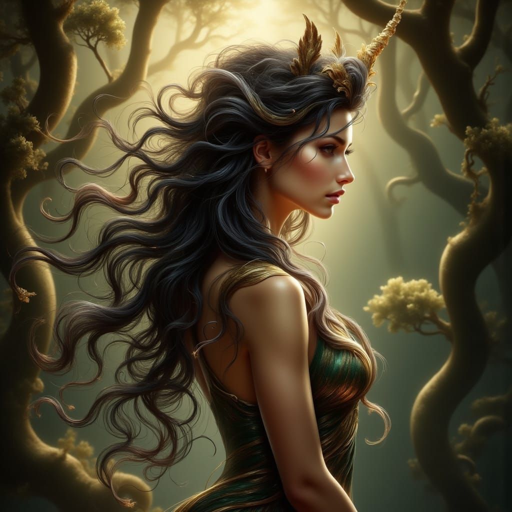 Beautiful Centaur Woman in Sunlit Forest