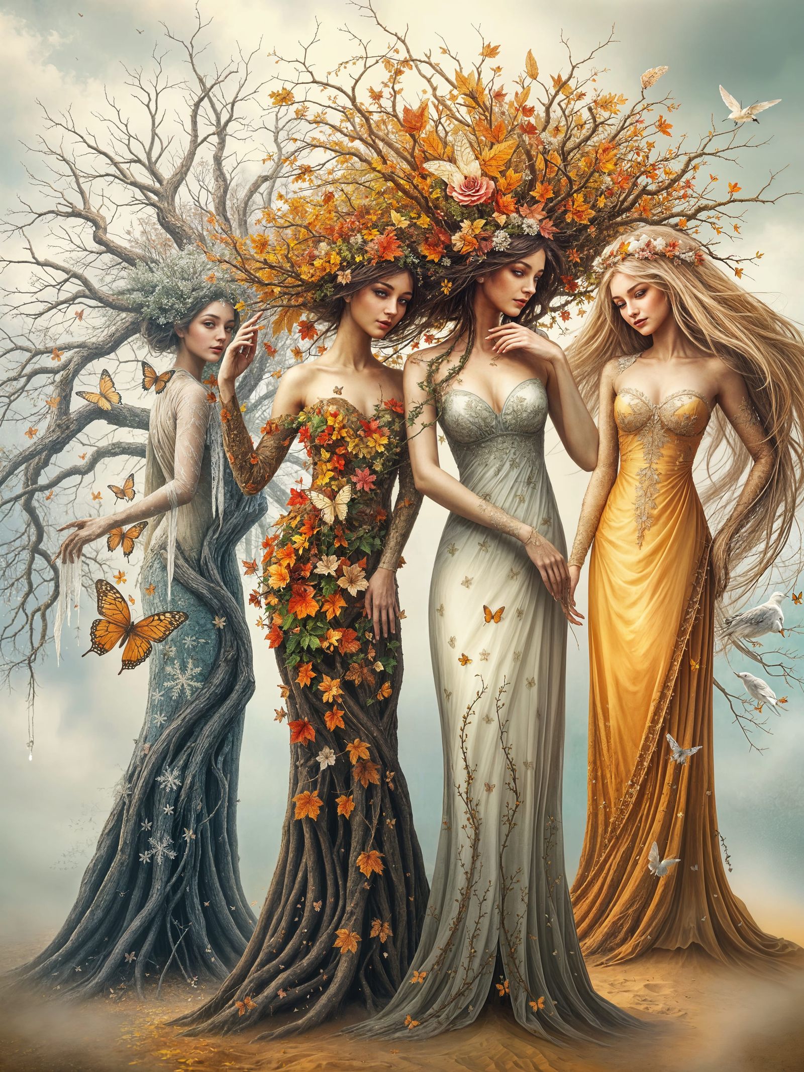 Four Seasons: Beautiful Women as Trees