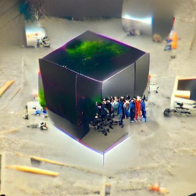 Scientists Study Void Cube in Hyperrealistic 3D Render