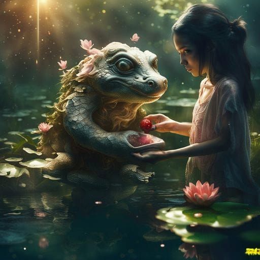 Kappa Offering Gift in Photorealistic Lily Pond