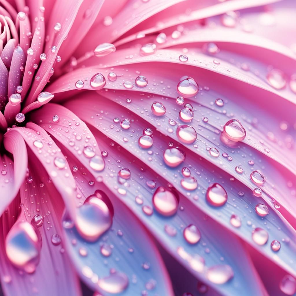 Dew Drops on Pink Petal: Hyperrealistic Splash Art