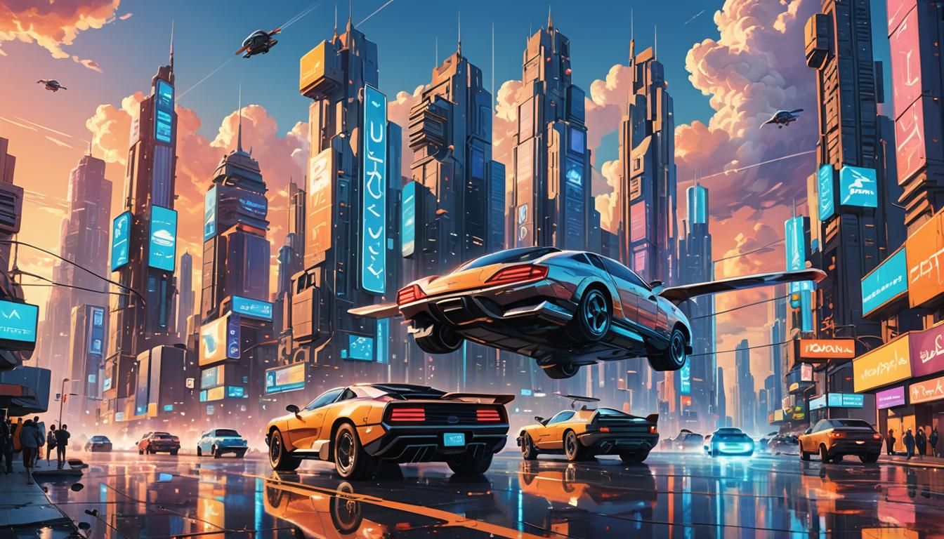 Futuristic Metropolis in Sci-Fi Illustration Style