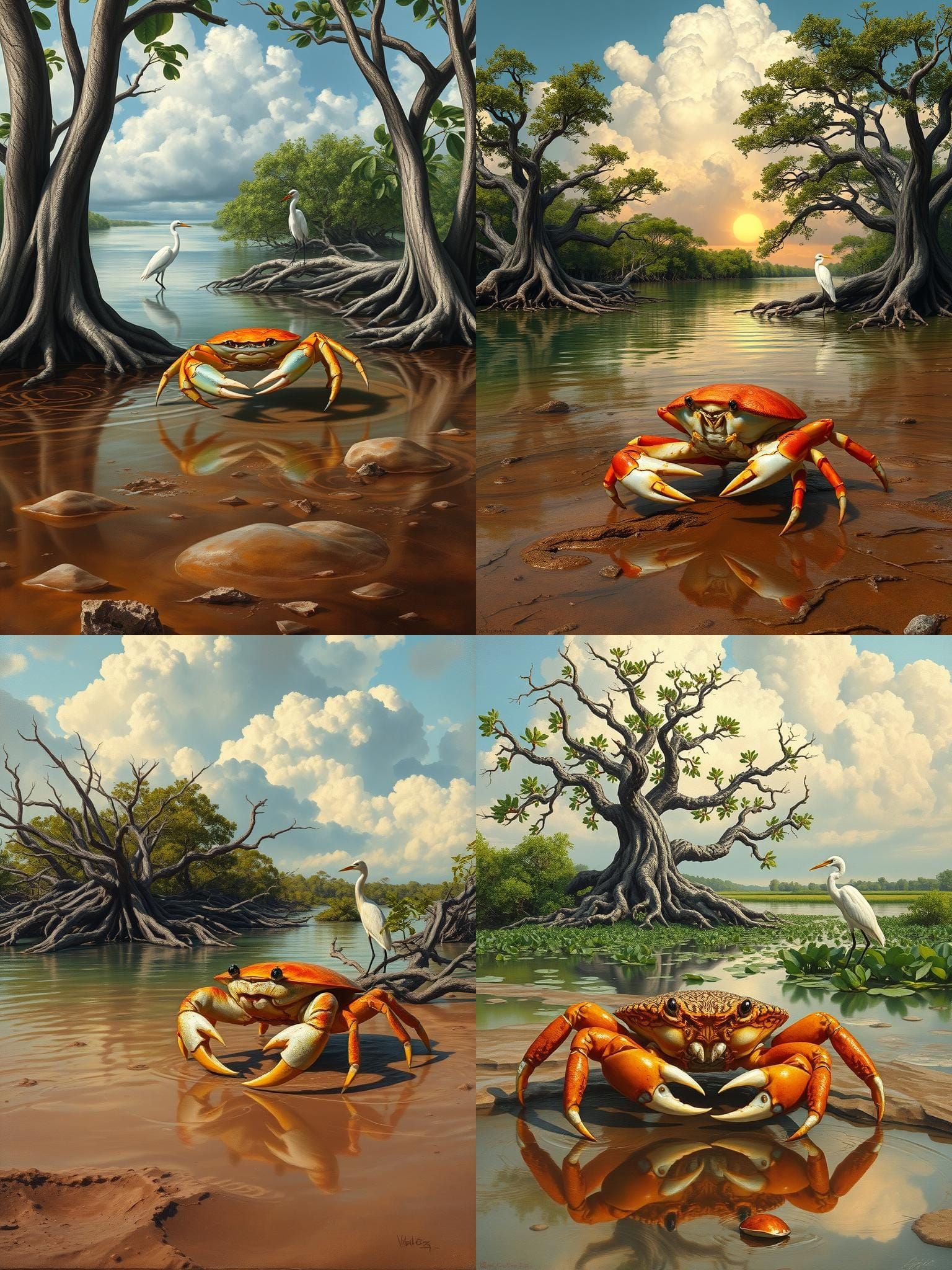 Mangrove Crab in Swamp, Oil Painting in Classical Style