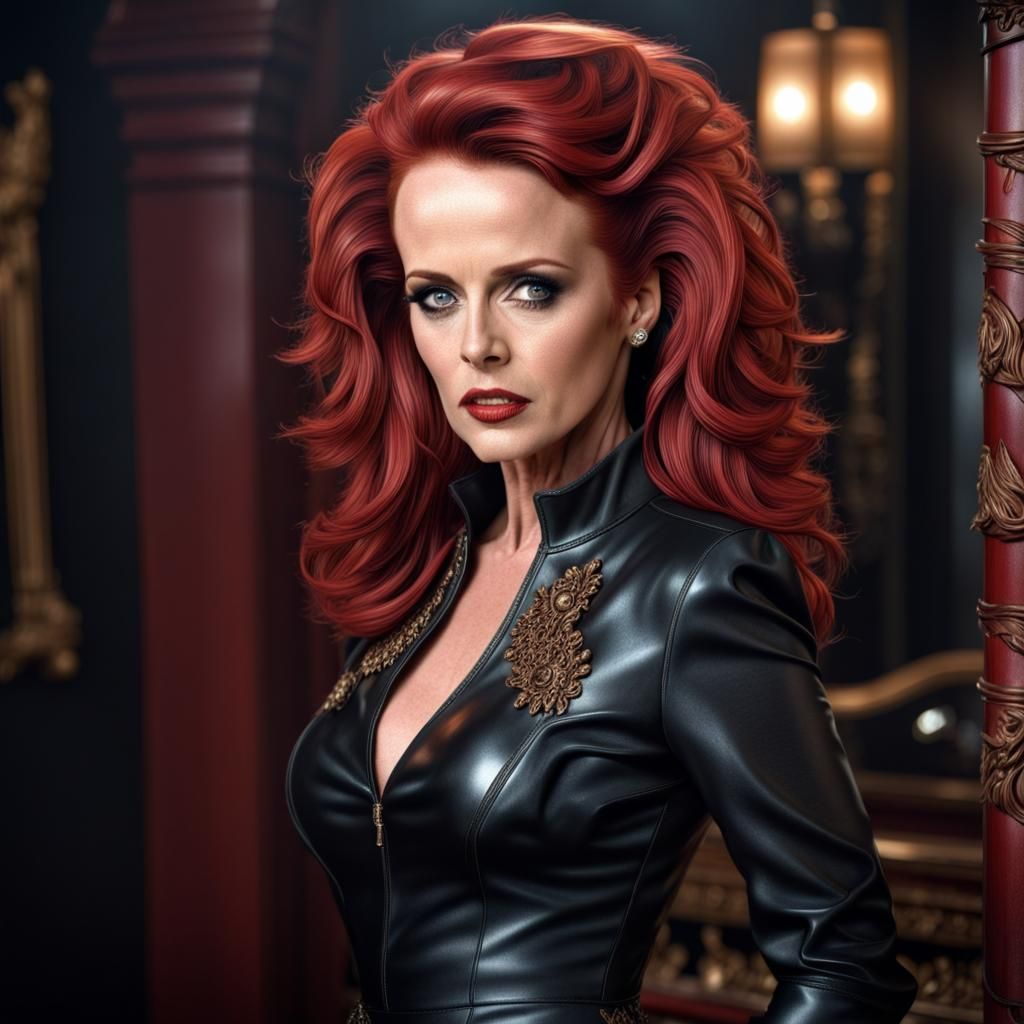 Sheena Easton in Black Leather, Hyperrealistic Portrait
