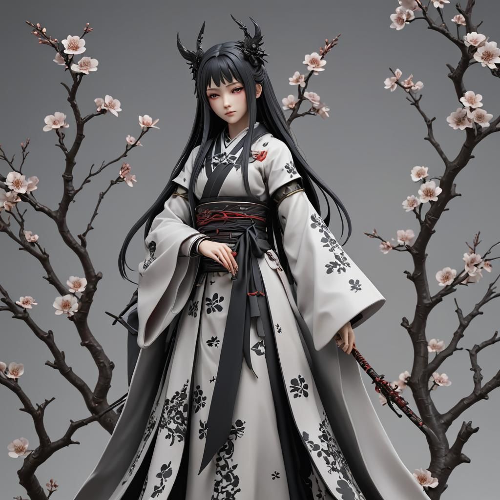 Japanese Gothic Female Figurine in Anime Style
