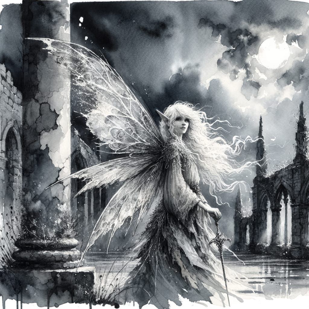 Ethereal Faerie in Moonlit Castle Ruins