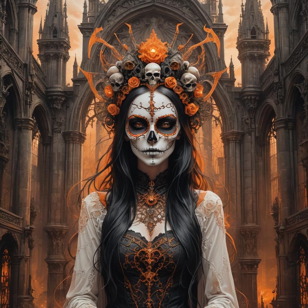 Gothic Goddess with Skull Mask Digital Art