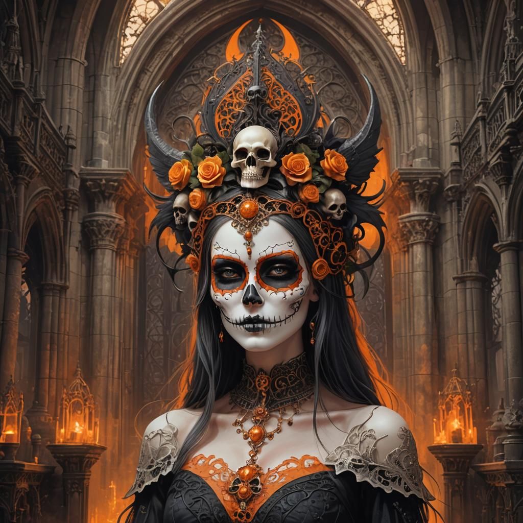 Gothic Goddess with Skull Mask Digital Art