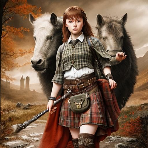 Bonnie Lass in Kilt: Epic Digital Matte Painting
