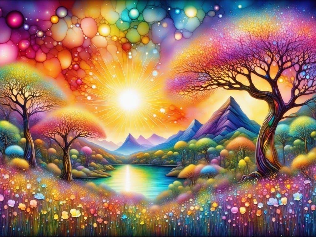 Vibrant Spring Morning in Chalk Drawing Style