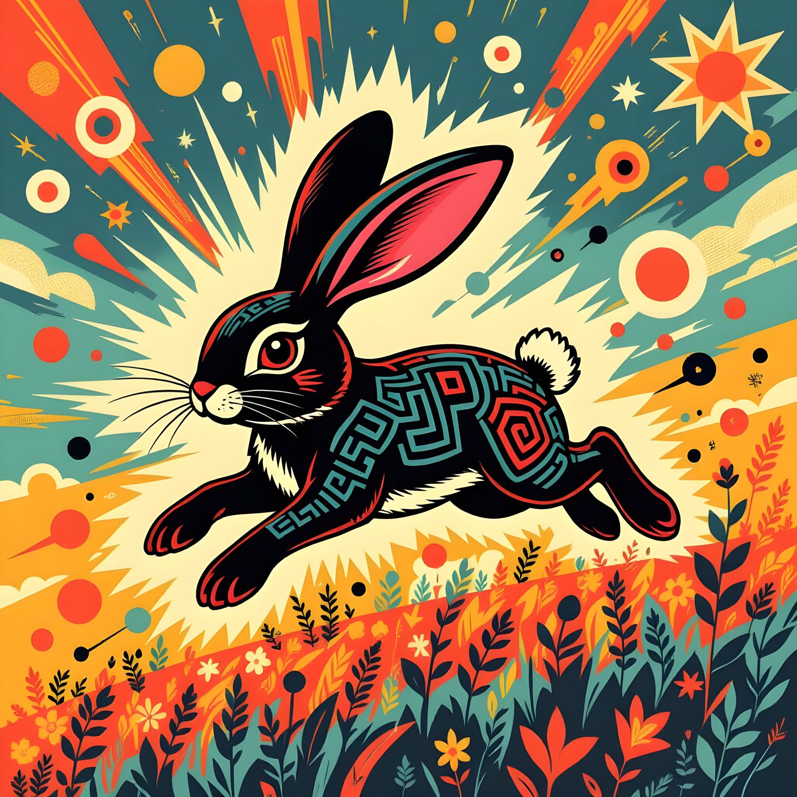 Stylized Rabbit in Keith Haring Street Art Style