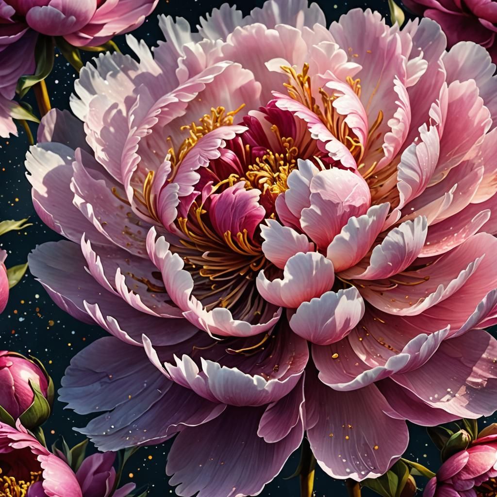 Mesmerizing Peony Blossom in Moonlit Landscape