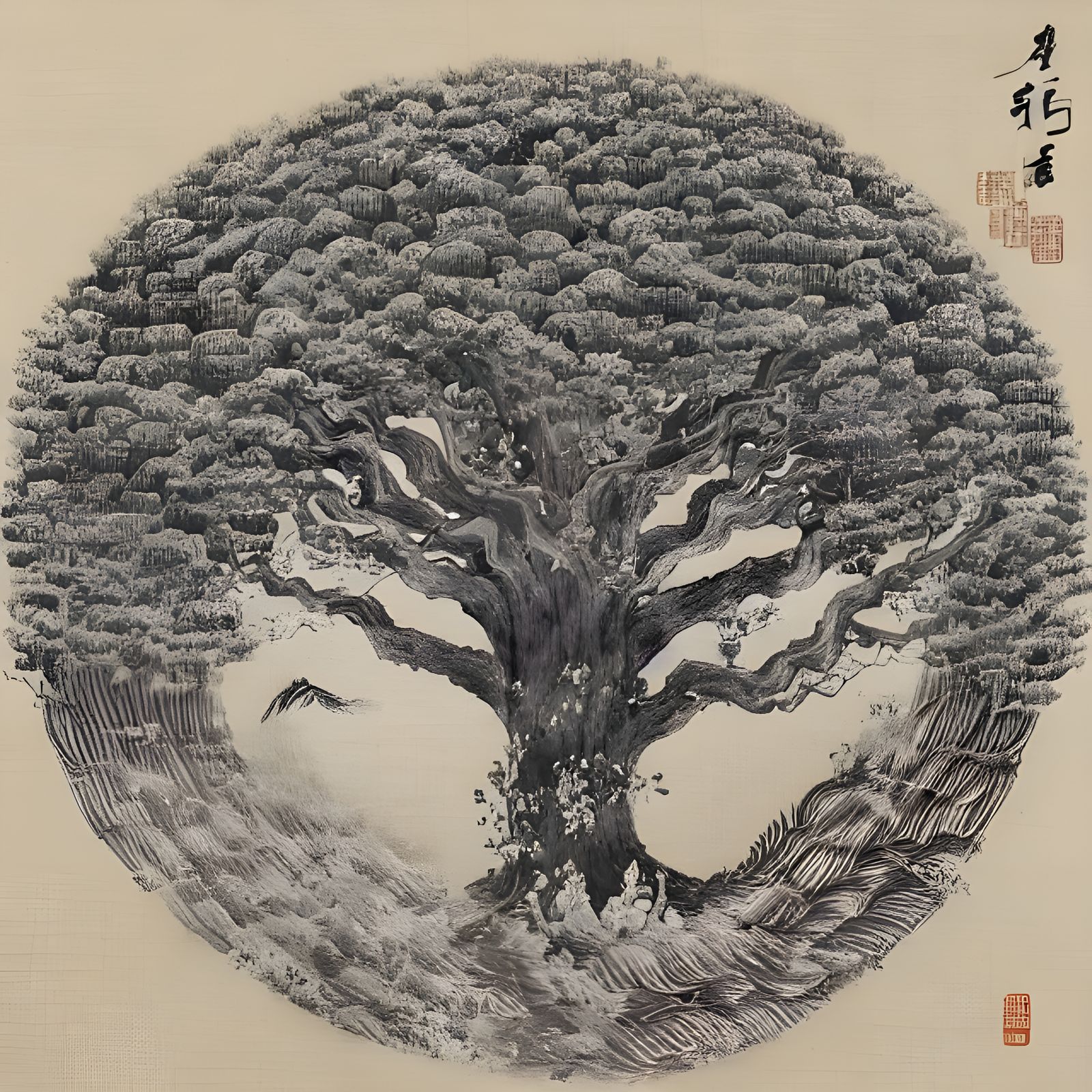 Chinese Ink Wash: Cornfield Tree of Life