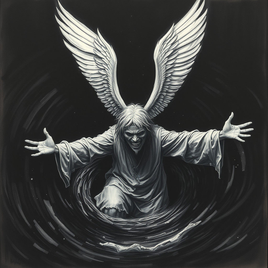 Desperate Figure Sinking into Murky Whirlpool