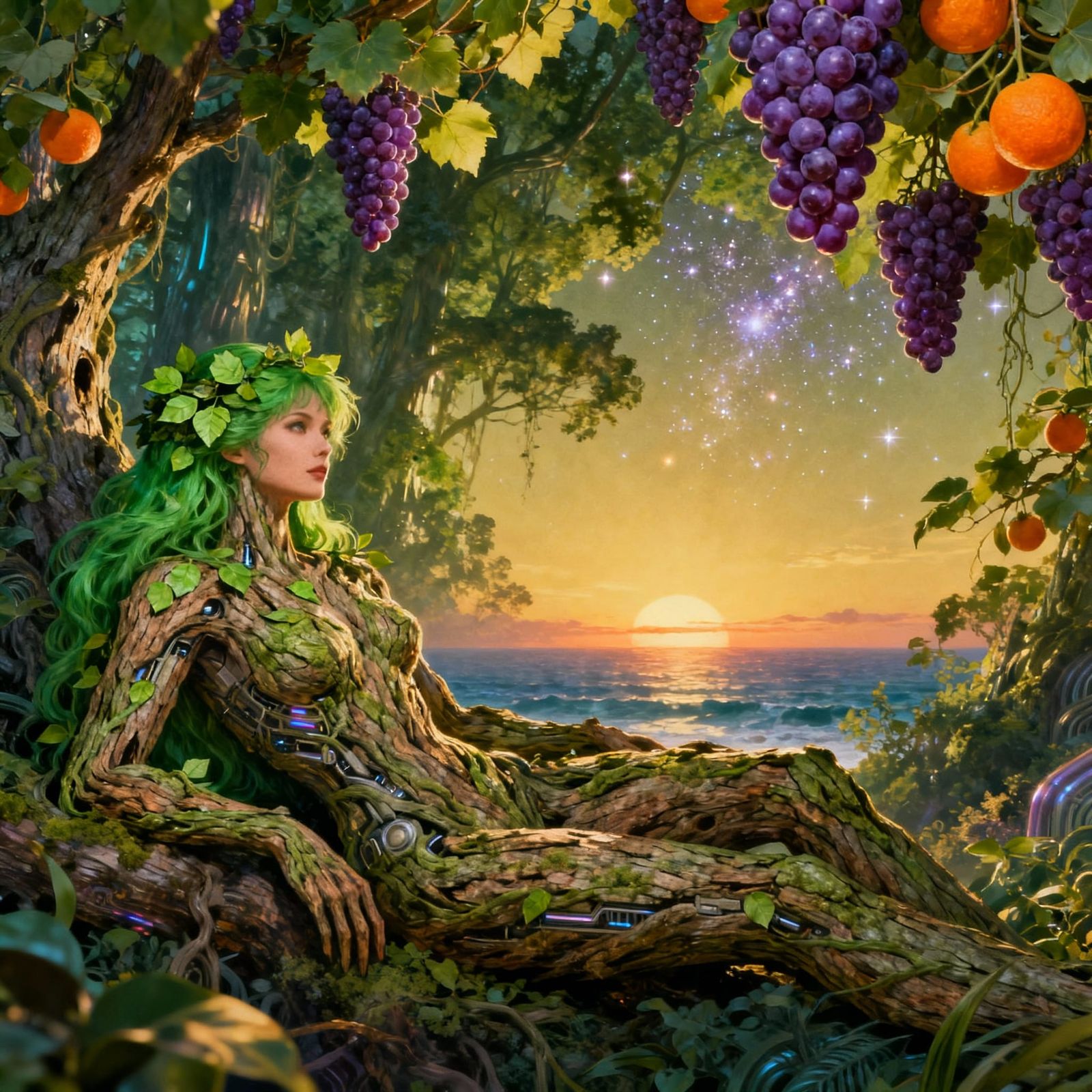 Mystical Forest Nymph in 80s Retro-Futuristic Style