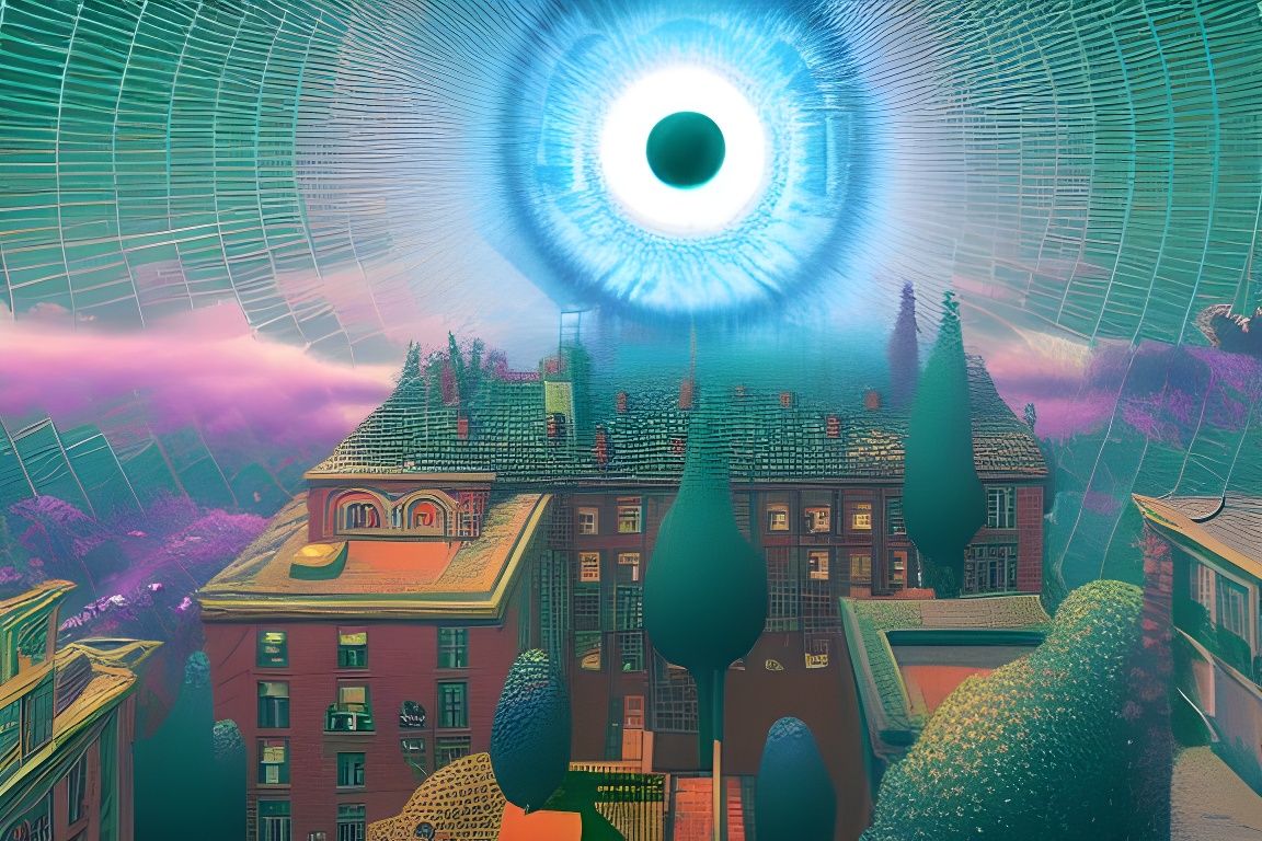 Surrealistic Eye Observes Reality in Digital Art Style