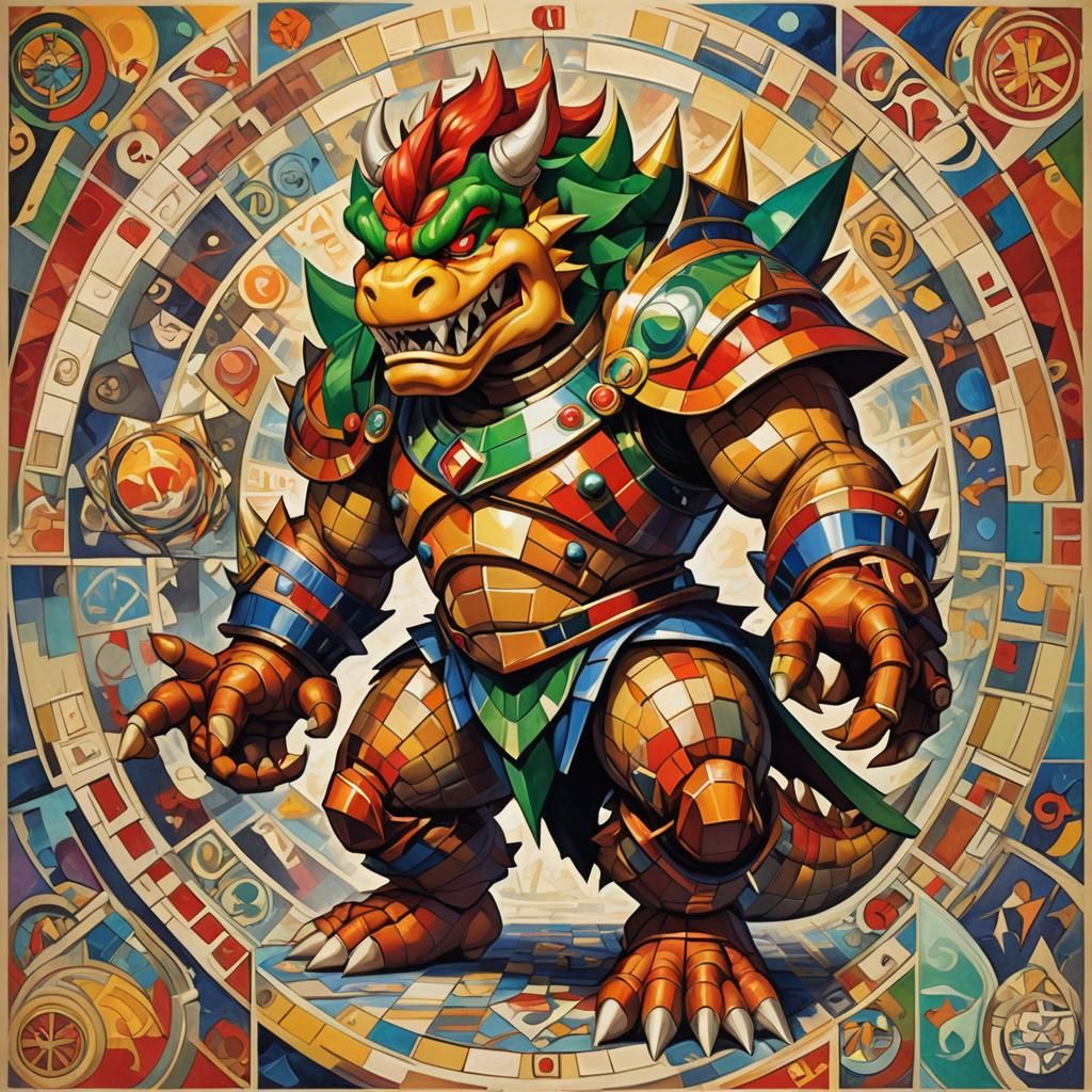 Bowser Tarot Card in Abstract Cubism Style