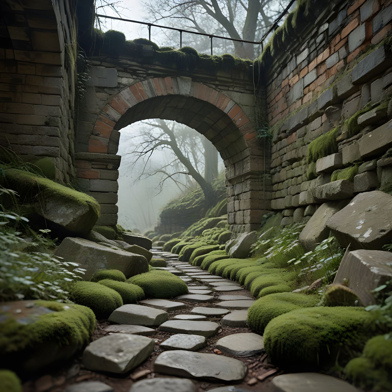 Weathered Stone Bridge Over a Serene Ravine