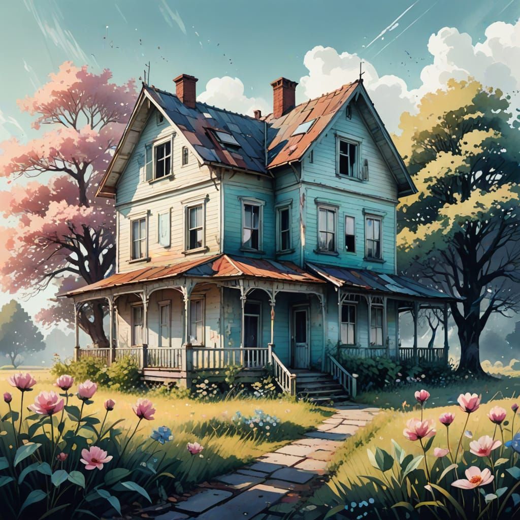 Abandoned House as Digital Watercolor Illustration