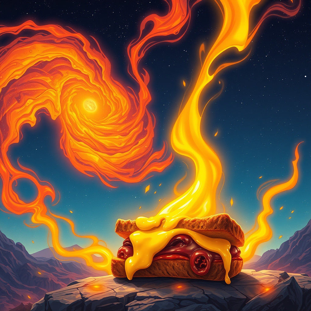 Fiery Galaxy Devouring a Cheese Sandwich